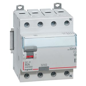 INTERRUPTOR DIFERENCIAL DX3, Tipo AC 4x80A 30mA 400V 04280200220 Legrand
