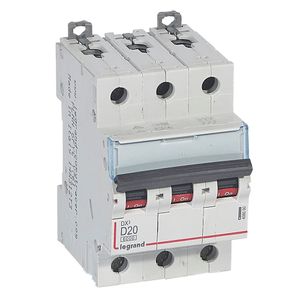INTERRUPTOR TERMOMAGNETICO DIN DX3 6000  D20, 3X20A, IEC 60947, 25ka/230Vac - 10ka/400Vac 04280500083 Legrand