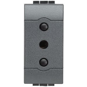 TOMACORR. REDONDO 2P+T 10A-250V. 4MM ALVEOLO PROT. LIVING-LIGHT ANTRACITA L4113 Bticino