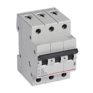 INTERRUPTOR TERMOMAGNETICO P/RIEL DIN RX3 C6 3x6AMP 10kA/230VAC 419881 Legrand