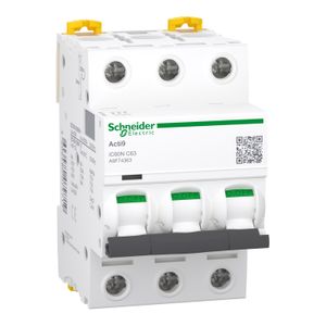 INTERRUPTOR TERMOMAGNETICO, ACTI 9 IC60N, 3 X 63 A  20KA 220V A9F74363 Schneider Electric
